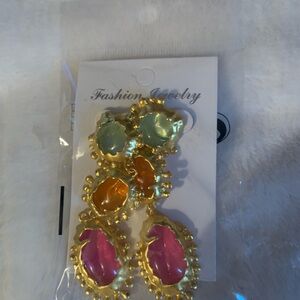 Gold and Multicolor Fashion Earrings